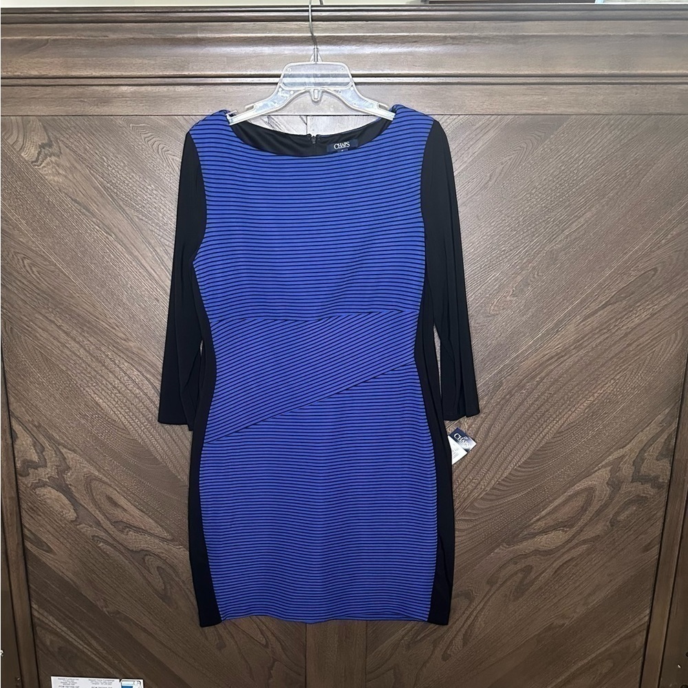 Chaps Blue Black Striped Stretch Dress Women’s 14